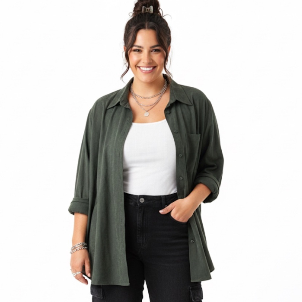 Oversized Button Up Shirt XL Vintage Suede Feel Streetwear Layering Brandini
